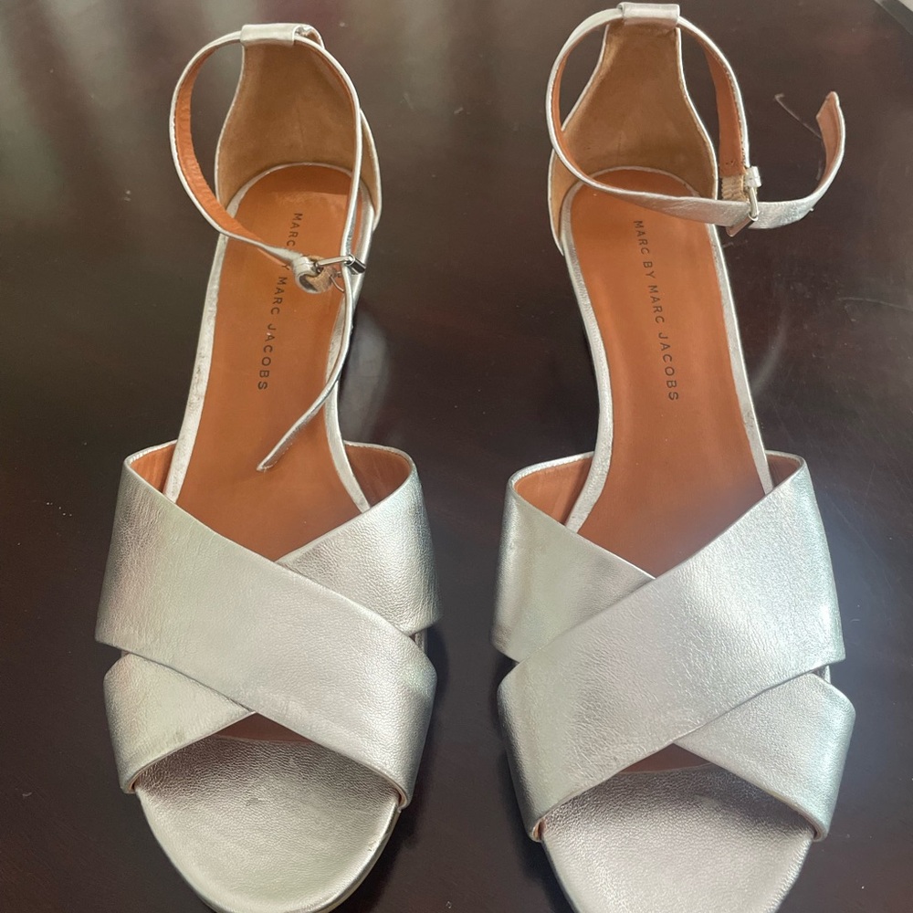 Marc Jacobs Silver Sandals with Crossed Straps